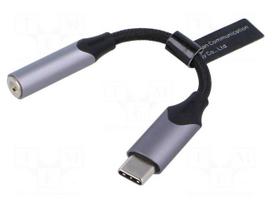 Cable | Jack 3.5mm socket,USB C plug | nickel plated | 0.1m | black