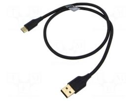 Cable | USB 2.0 | USB A plug,USB C plug | gold-plated | 0.5m | black