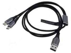 Cable | USB 2.0 | USB A plug,USB C plug x2 | nickel plated | 1m | 60W
