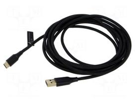 Cable | USB 2.0 | USB A plug,USB C plug | gold-plated | 3m | black