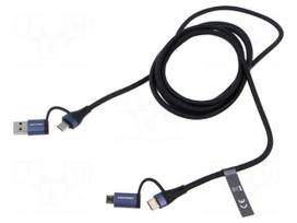 Cable | USB 2.0 | USB A plug,USB B micro plug,USB C plug x2 | 1m