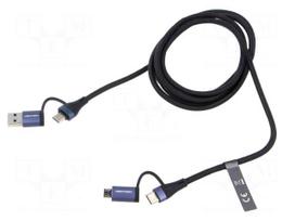Cable | USB 2.0 | USB A plug,USB B micro plug,USB C plug x2 | 1.5m