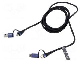 Cable | USB 2.0 | USB A plug,USB B micro plug,USB C plug x2 | 2m
