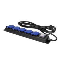 Elektros prekės // Maitinimo prailgintuvų, skirstytuvų ir UK bei USA adapterių rinkinys // Przedłużacz warsztatowy bryzgoszczelny z wyłącznikiem, 5 gniazd 2P+Z, IP44, przewód gumowy, H05RR-F 3x1,5mm-, długość 3m