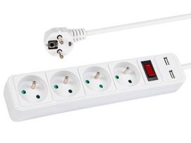 Prekės namams // Ilgintuvai // 98-783# Przedłużacz sieciowy pr-470wsp/usb 4-gniazda+usb z uziemieniem+wyłącznik 1,5m biały 3x1,5mm