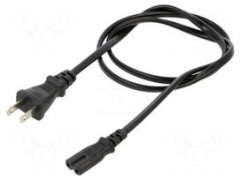 Cable | 2x0.75mm2 | IEC C7 female,JIS 8303 plug | PVC | 1m | black | 7A