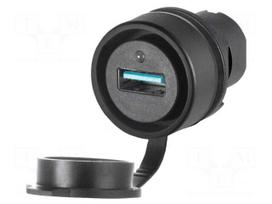 USB 3.0 A/A socket | 22mm | 46 | Ø22.3mm | on panel | black | plastic
