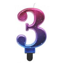 GoDan Night sky Metallic Cake Candle topper Number 3 (8cm) Pink/Blue/Violet Ombre