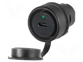 USB 3.0 C/A socket | 22mm | 46 | Ø22.3mm | on panel | black | plastic