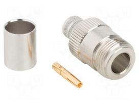 Connector: N | plug | female | straight | 50Ω | crimped | for cable | PTFE