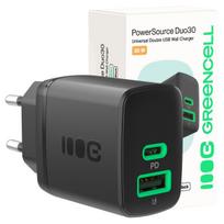 Greencell PowerSource Duo30 Charger USB/USB-C Black Power Adapter 30W Power Delivery