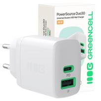 Greencell PowerSource Duo30 Charger USB/USB-C White Power Adapter 30W Power Delivery