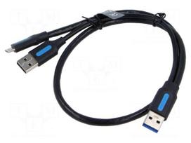 Cable | USB 3.0 | USB A plug x2,USB B micro plug | nickel plated