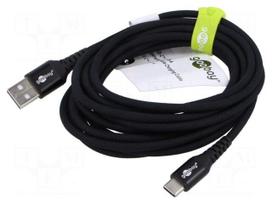 Cable | USB 2.0 | USB A plug,USB C plug | 3m | black | silicone | 60W | 3A