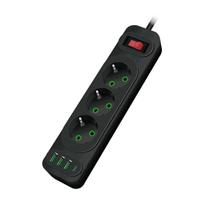 Riff F23U 3 Sockets + 3USB + 1 USB-C / 2m Cable & Power On/Off Button Black