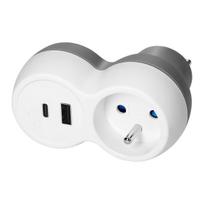 Įrankiai ir matavimo prietaisai // Įrankių, priedų naujienos // Rozgałęźnik 2P+Z, USB-A+C, biało-szary