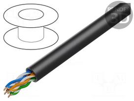 Wire | U/UTP | Cat 5e | 4x2x24AWG | Cu | wire | PE | black | 100m | outdoor
