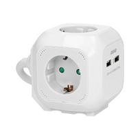 Elektros prekės // Maitinimo prailgintuvų, skirstytuvų ir UK bei USA adapterių rinkinys // Przedłużacz 4 krotny 2P+Z (Schuko), ładowarka 2xUSB, 1,4m H05VV-F 3x1,5mm2, biały