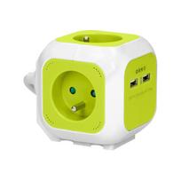 Elektros prekės // Maitinimo prailgintuvų, skirstytuvų ir UK bei USA adapterių rinkinys // Przedłużacz 4-krotny z ładowarką 2xUSB 1,4m limonkowy