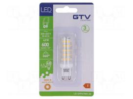 LED lamp | white warm | G9 | 230VAC | 600lm | 6.5W | 360° | 3000K