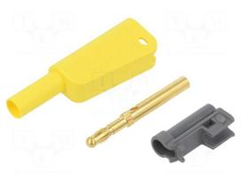 Laboratory connector: 4mm banana | plug | 32A | 1kV | yellow | soldered
