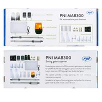 PNI MAB300 swing gate automation kit with 2 40W motors, remote controls and control panel, photocells and lamp, gate length 2 x 2.5m max, gate weight 200Kg