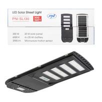 PNI SL130 300W street lighting lamp, with built-in 20W solar panel, 6500K, 2900lm, 4 x built-in 20Ah battery, microwave motion sensor