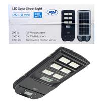 PNI SL220 200W street lighting lamp, with built-in 15W solar panel, 6500K, 1700lm, 3 x built-in 15Ah battery, microwave motion sensor