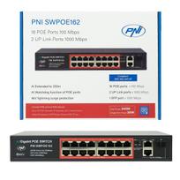 POE Switch PNI SWPOE162 16 POE 100Mbps ports, 2 UP Link 1000Mbps ports, 1 SFP 1000Mbps port, 240W, AI Extend function up to 250m, 4kV lightning protection