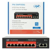 POE Switch PNI SWPOE82 8 POE 100Mbps ports and 2 UP Link 100Mbps ports, 120W, AI Extend function up to 250m, 4kV lightning protection