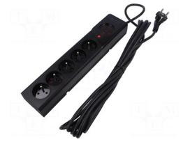 Plug socket strip: protective | Sockets: 5 | 250VAC | 10A | black | 5m