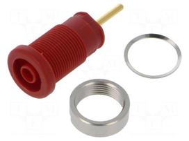 Laboratory connector: 4mm banana | socket | 1kV | 24A | red | soldered