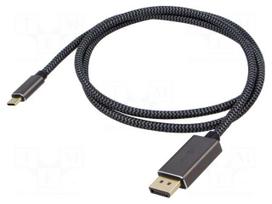 Cable | DisplayPort plug,USB C plug | textile | 2m | black-grey