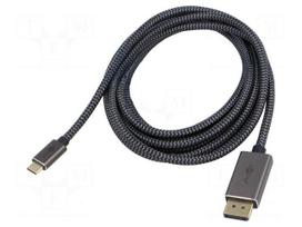 Cable | DisplayPort plug,USB C plug | textile | 3m | black-grey