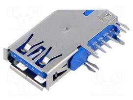 Connector: USB A | socket | on PCBs | THT | PIN: 9 | side,angled 90°