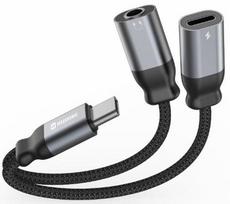 Swissten Textile USB-C / USB-C / Aux 3.5mm Charging Audio Adapter 0.12m
