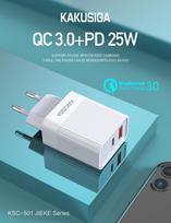 iKaku KSC-501 2in1 25W PD QC3.0 Type-C Socket and USB Mains Charger White