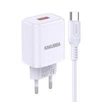 iKaku KSC-917 QC3.0 18W Single USB Port Smart Charger with Type-C cable White