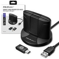 Qoltec Intelligent Smart ID chip card reader SCR-0632 | USB 2.0 + USB-C Adapter