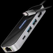 AXAGON HMC-6GLN 2x USB-A 5Gbps, 1x USB-C 5Gbps, 4K/60Hz HDMI, RJ-45, USB 3.2 Gen 1 hub, PD 100W, 20cm USB-C cable