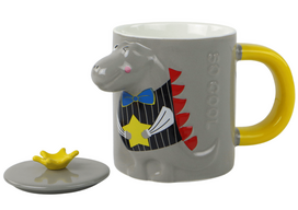 Žaidimų zona | PC | Konsolės | Priedai // Žaislai ir žaidimai vaikams // Kubek Ceramiczny z Pokrywką Szary Dinozaur 400 ml