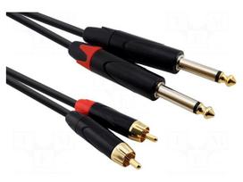 Cable | Jack 6,3mm plug x2,RCA plug x2 | 1.5m | black | PVC