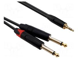 Cable | Jack 3.5mm plug,Jack 6,3mm plug x2 | 2m | black | PVC