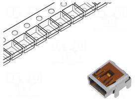 Connector: USB B mini | socket | on PCBs | SMT | PIN: 5 | horizontal