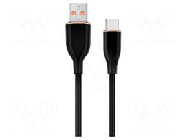 Cable | USB 2.0 | USB A plug,USB C plug | 1.5m | black | silicone | 2.1A
