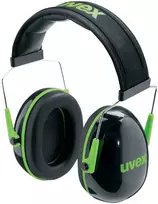 Apsauginės ausinės Uvex K1. SNR: 28dB, juodos/žalios. Super lengvos - tik 171 g.