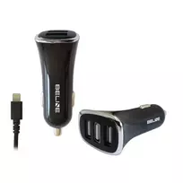 Beline automobilinis įkroviklis 3xUSB + lightning 4A juodos spalvos iPhone 5/6/7/8/X/Xs/Xr