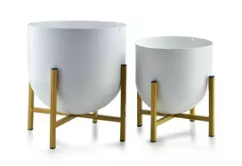 Mondeks Swen metaliniai vazonai su stovais 2vnt(24xh26/18,5xh21cm), balti su auksu