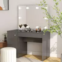 Kosmetinis staliukas su LED, blizgus pilkas, 110x55x145cm, MDF