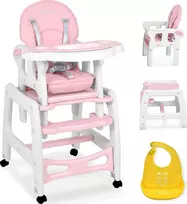 Ricokids Rožinė 5-in-1 kūdikio maitinimo kėdutė, daugiafunkcinė maitinimo kėdutė su reguliuojamu padėklu, supamoji kėdutė, paaukštinimas, vaikiška kėdutė 6-36 mėnesiams